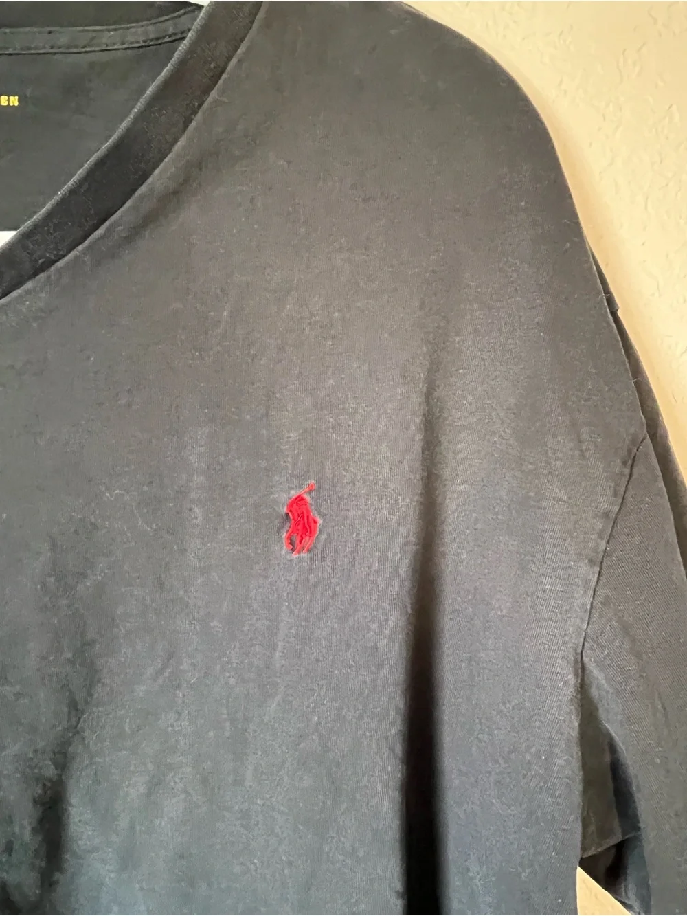 Polo Ralph Lauren Black V-Neck T-Shirt Red Pony Logo 100% Cotton Men's Large